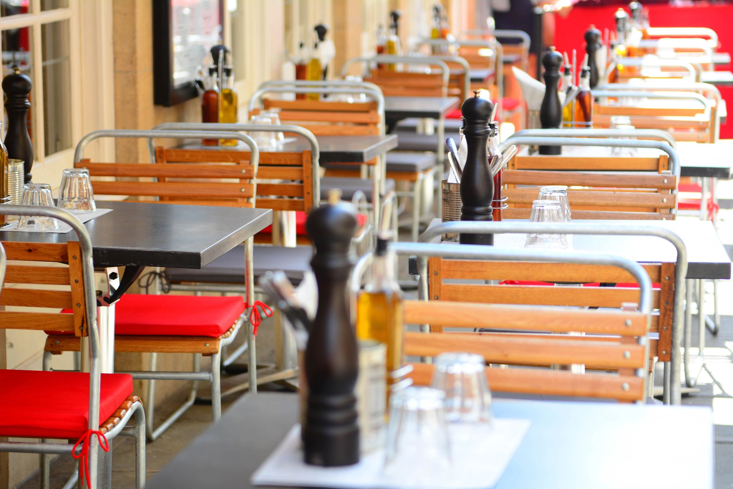 Restaurant tables set and ready for diners