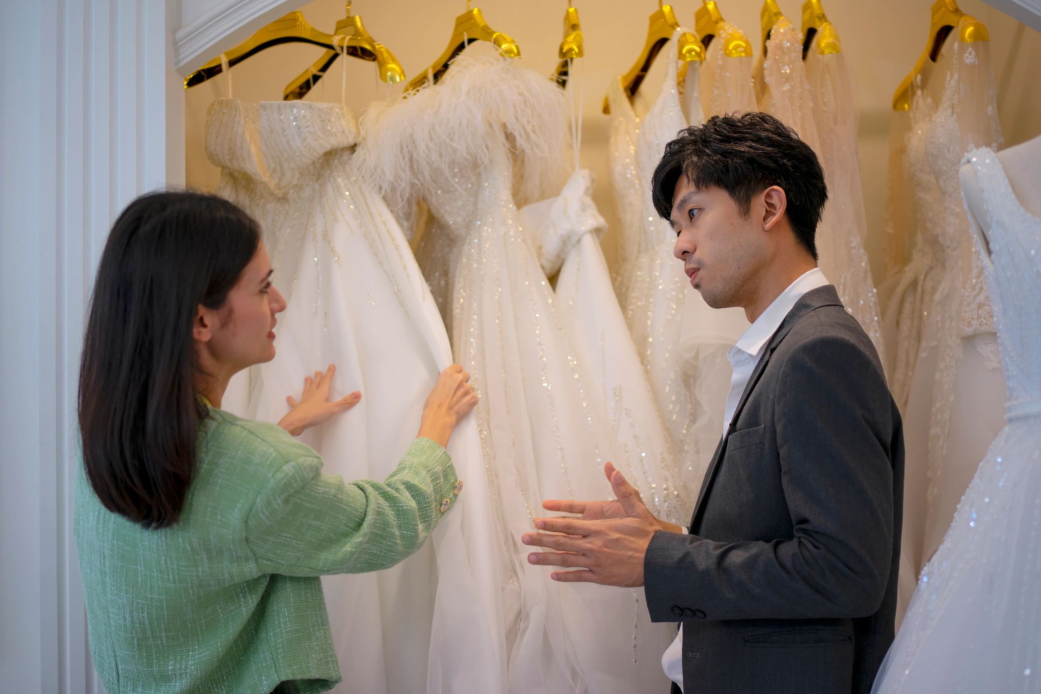 Wedding studio entrepreneur working with bridal fashion