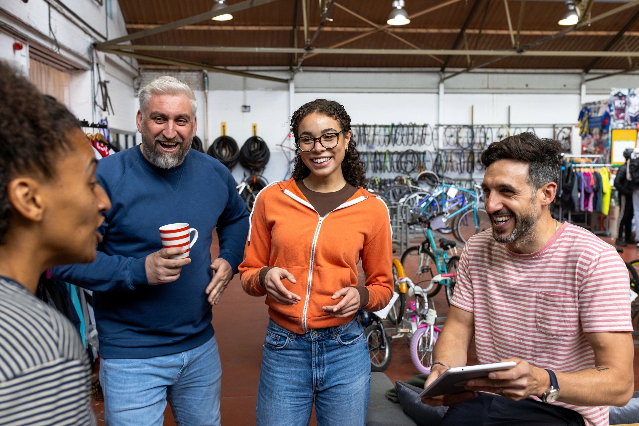 Collaborative team discussion in a workplace