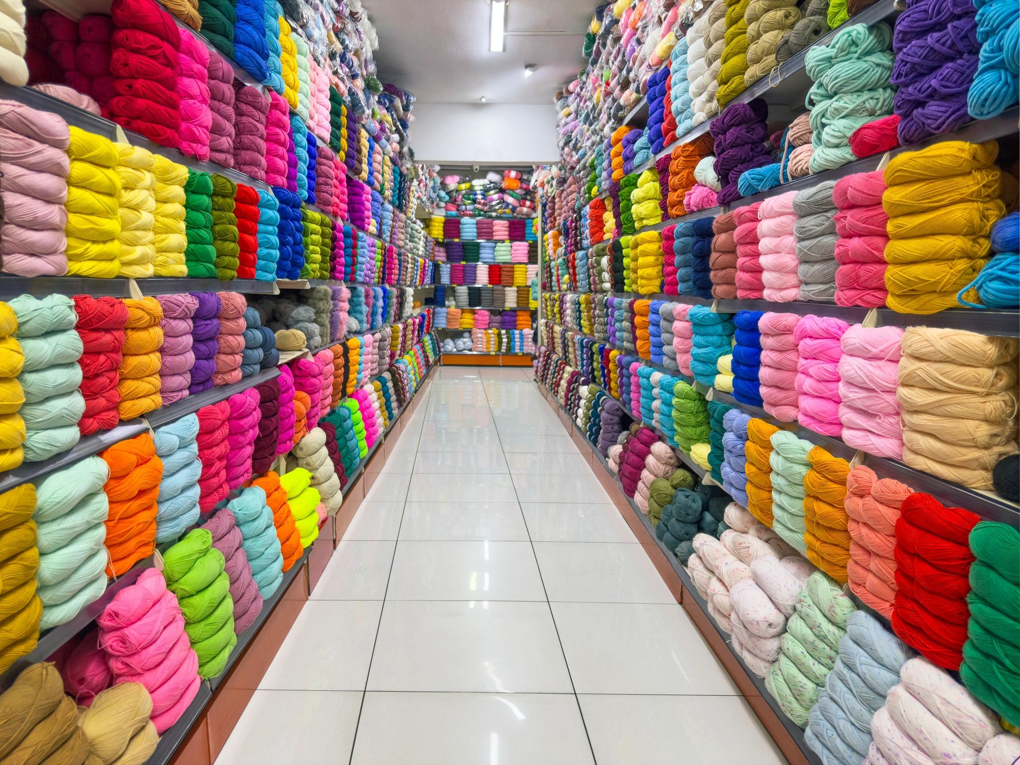 Colorful textile and yarn display showing variety and choice